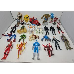 Vtg 2000s Mixed Lot Of 28 Action Figures Marvel DC POWER RANGERS X-MEN USED